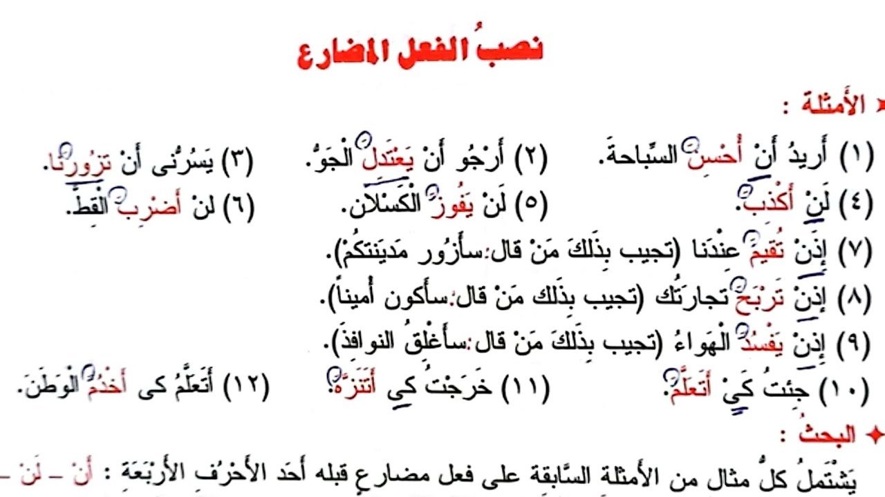 أدوات النصب فعل المضارع
